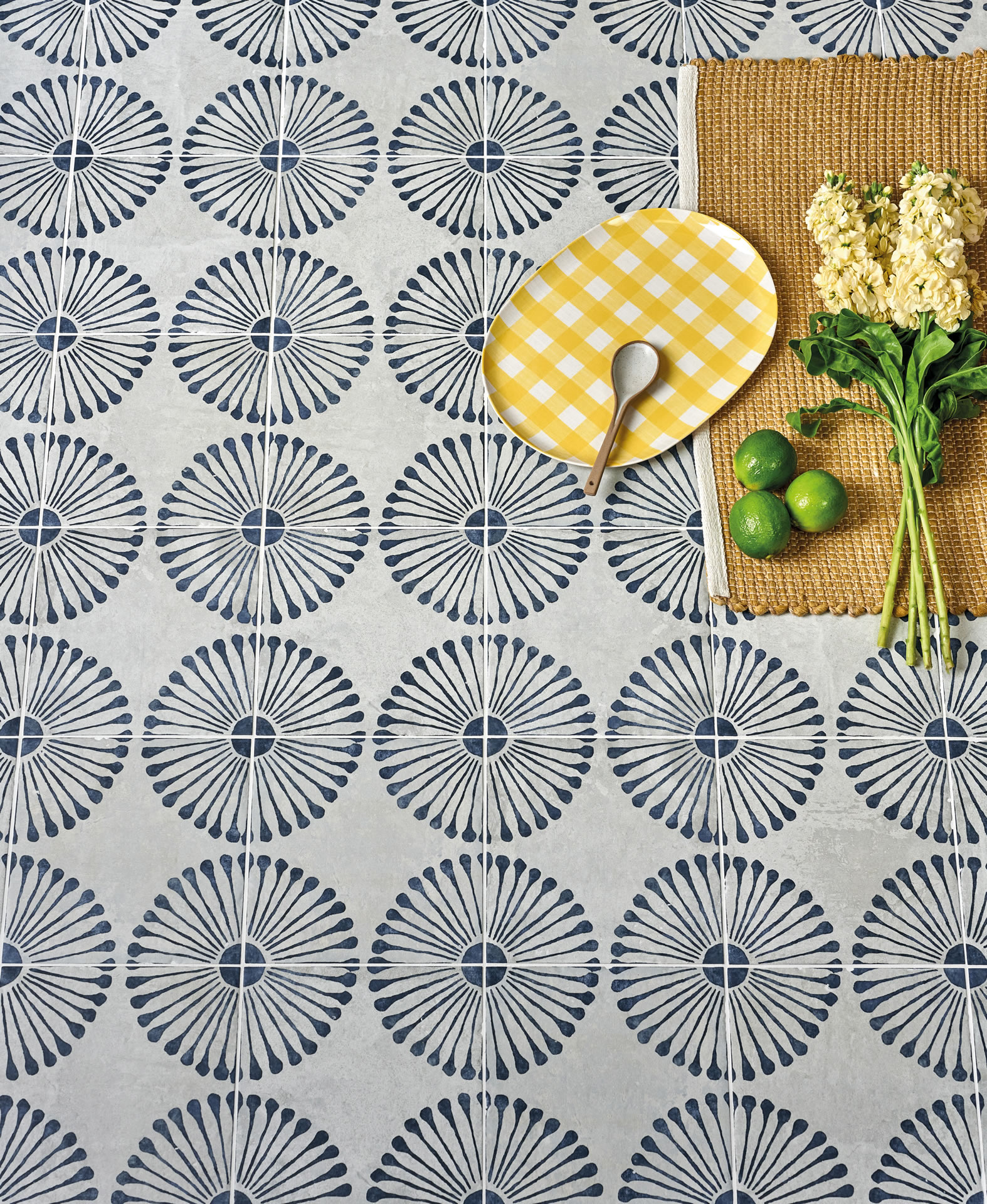 CAP DTCI2020 2 Cuba porcelain infantas blue grey pattern flower matt mediterranean floor wall tile