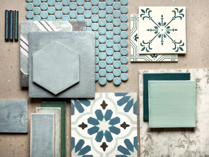 CAP DTMHS1416 3 Medina porcelain hexagon salvia blue green matt wall floor mottled interior eclectic