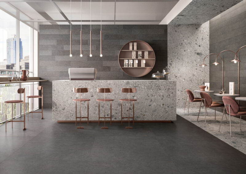 ITG SilvGDark8080 3 silvergrain dark italian stone variation tile floor wall interior porcelain black brown grey fleck