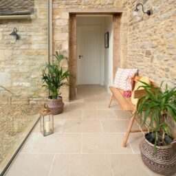 Neranjo limestone tumbled flooring internal external glass atrium
