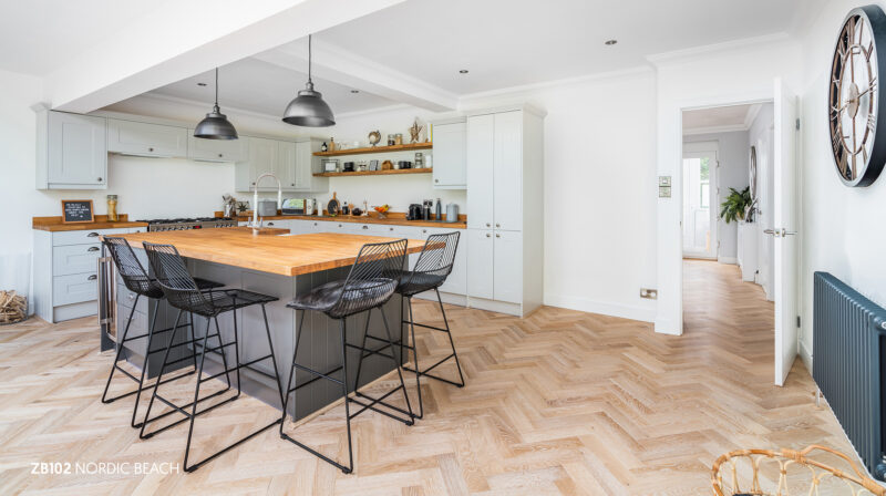 ZB102 Deco Nordic Beach Engineered Herringbone Floor in Kitchen