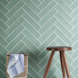 Carter Mint hand-made ceramic tile in herringbone