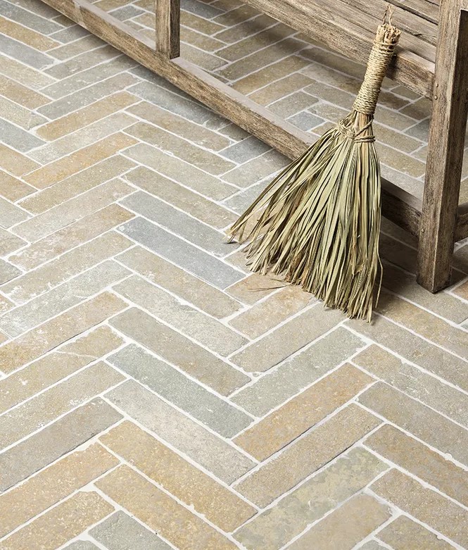 farley limestone parquet seasoned herringbone pattern indoor and outdoor tile