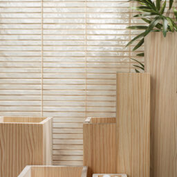 Linear kit kat stick wall tiles white beige gloss stack