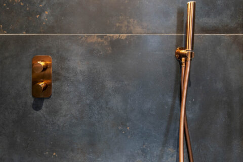 Alchemy Magnet Porcelain Tile with Brushed Bronze Brassware