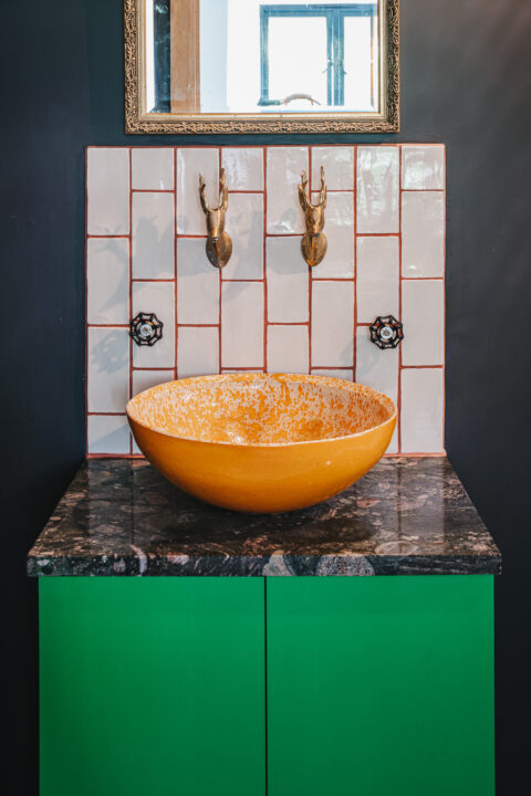 Seaton Salt Glazed Wall Tile, with red grout